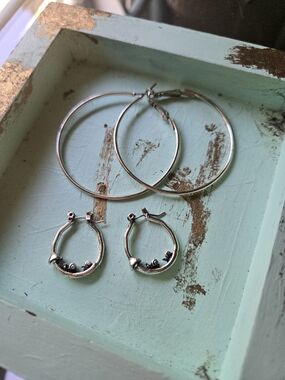 Earrings Set - Small Decorative Hoops & Large Classic Hoops